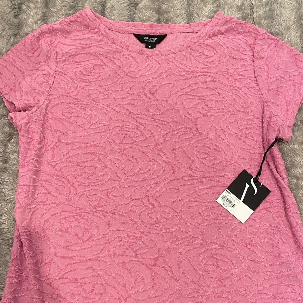 Vera Wang Soft Surroundings Rose Patterned Pink Tee